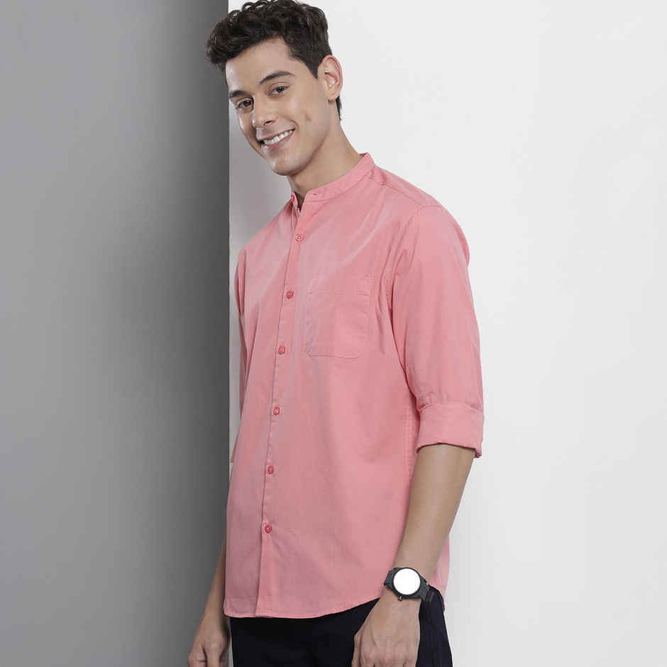 The Indian Garage Co Men's Regular Fit Solid Casual Shirt | Pink - 2XL