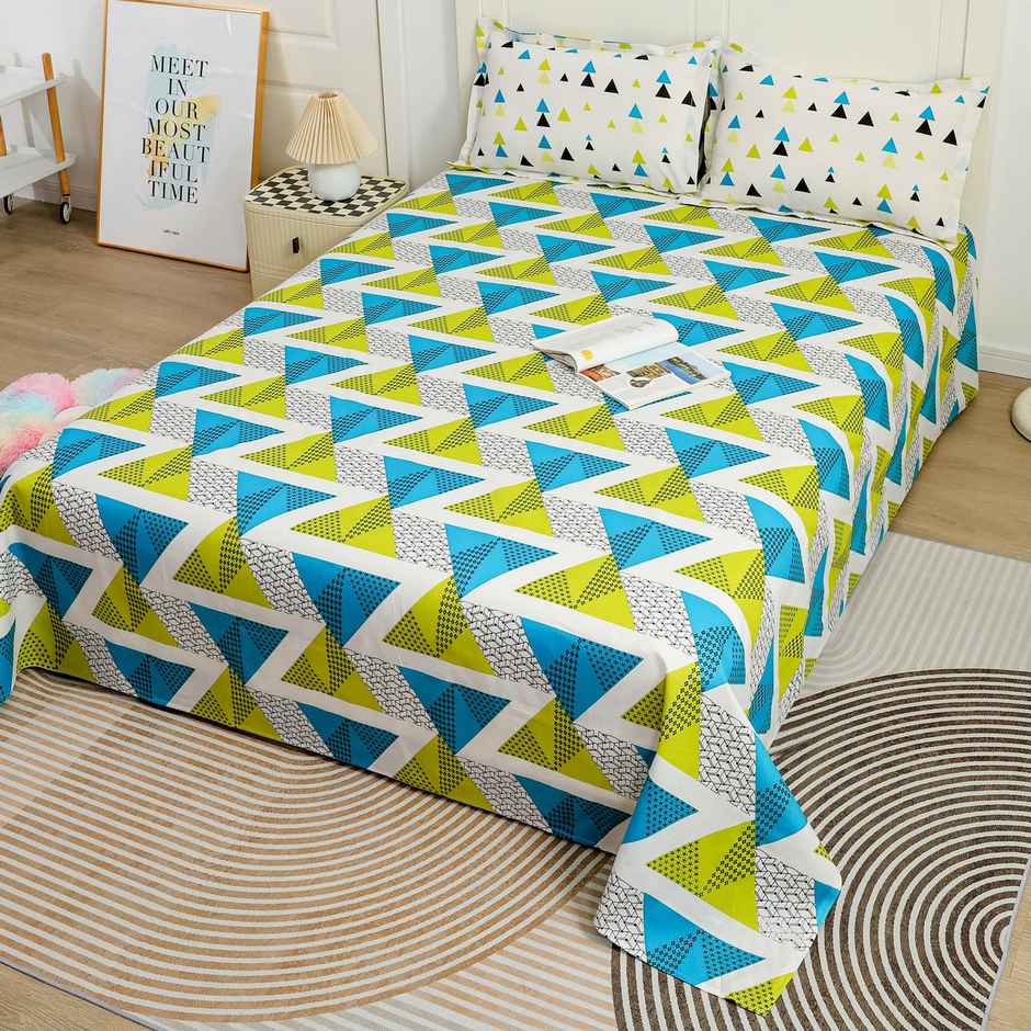 Story@home 144 TC Cotton Double Abstract Flat Bedsheet (Green, White)