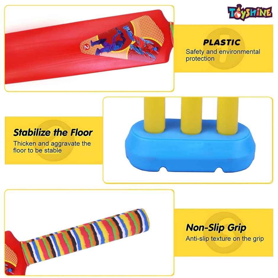 Toyshine Junior Plastic Cricket Set with Bat, Stump, Ball & Holder for Kids 2-4 Years