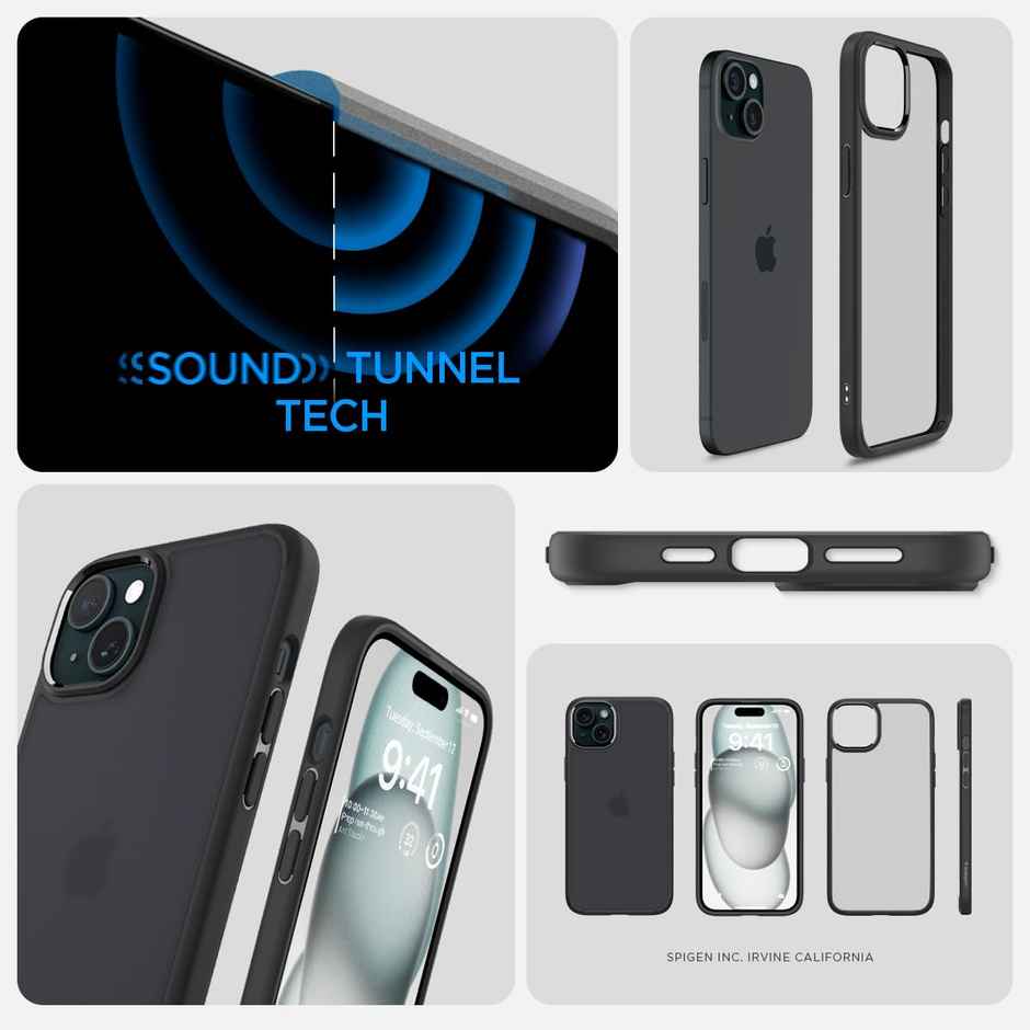 Spigen Ultra Hybrid Back Cover Case Compatible with iPhone 15 (TPU + Poly Carbonate | Frost Black)