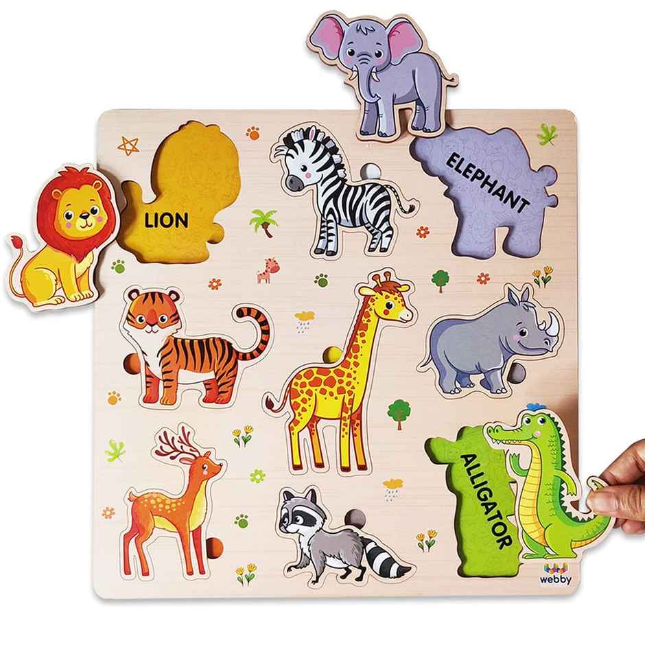Webby Wooden Animals Montessori Educational Pre-School Puzzle Board Toy for Kids