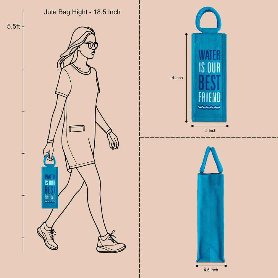 Jute Cottage Carry Bag - Bottle Bag Best Friend | Eco-friendly | Turquoise Blue | 14 x 5 x 4.5