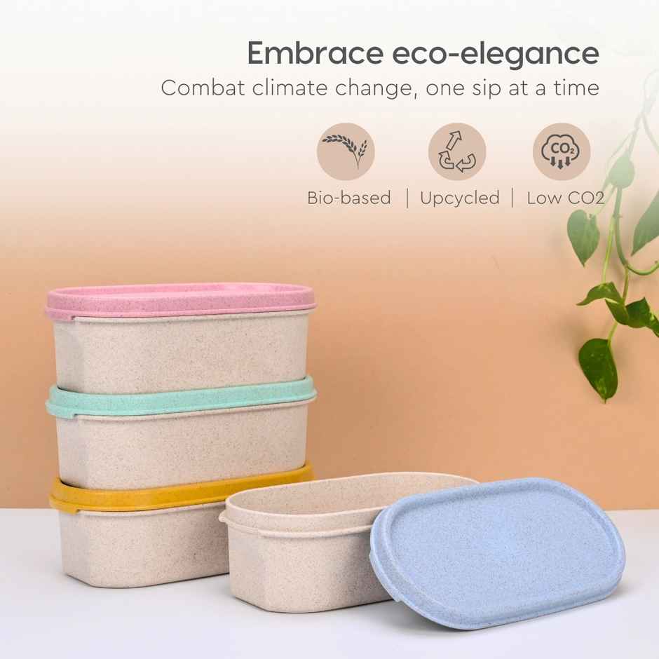 Eha Earth Friendly Naturebox Storage Containers, 600 ml, 4 pcs, Multi-light, Rice Husk Biocomposite
