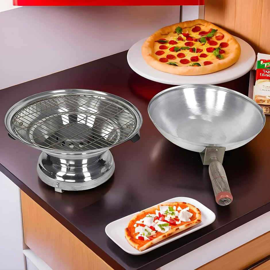 Kuber Industries Aluminum Gas Tandoor Bati Maker Oven 34x34x26 cm | Barbecue Grill | Silver