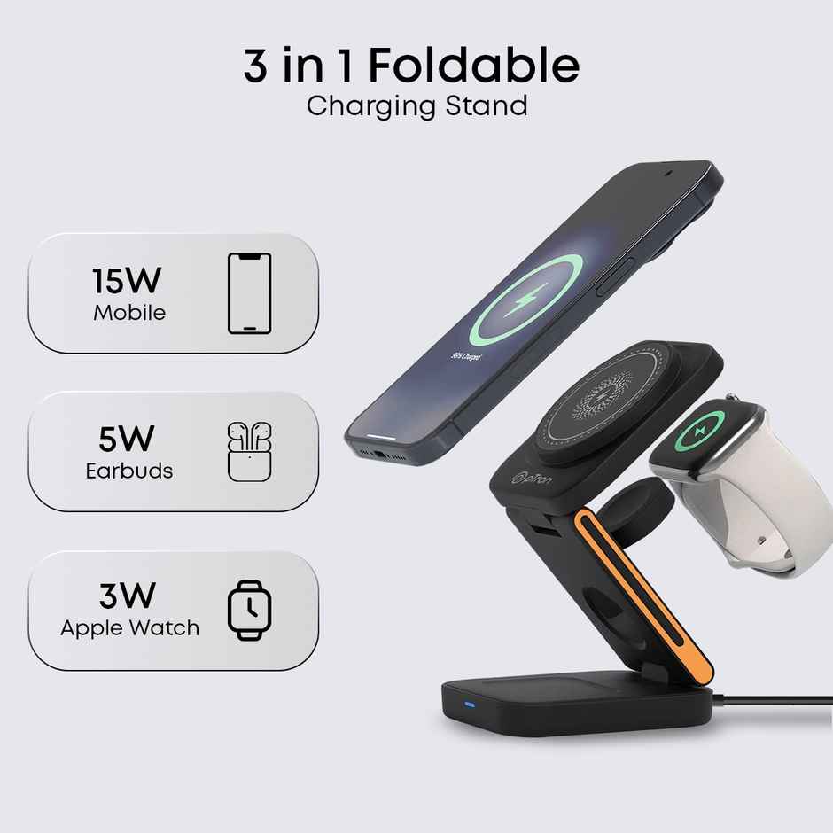 pTron Volitera Pro 3-In-1 23W Wireless Charger & Magnetic Stand For Iphone | Airpods - Black