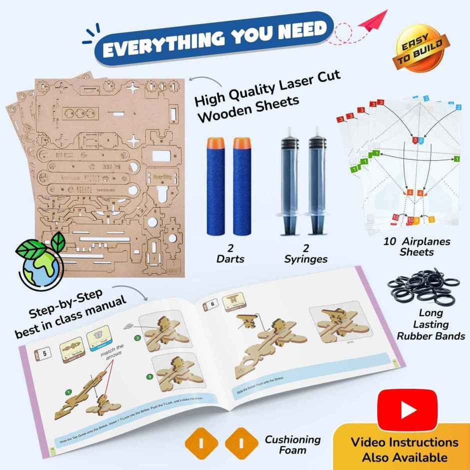 Smartivity 2in1 Hydraulic Aeroplane & Dart Launcher Toy for Kids 6-12 Years,Gifts for Boys & Girls