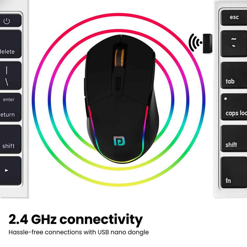 Portronics Toad One Bluetooth Mouse with 2.4 GHz & BT 5.3 Dual Wireless, 6 Buttons, Rechargeable, RGB Lights, Connect 3 Devices, Ergonomic Design for Laptop, Smartphone, Tablet - Black