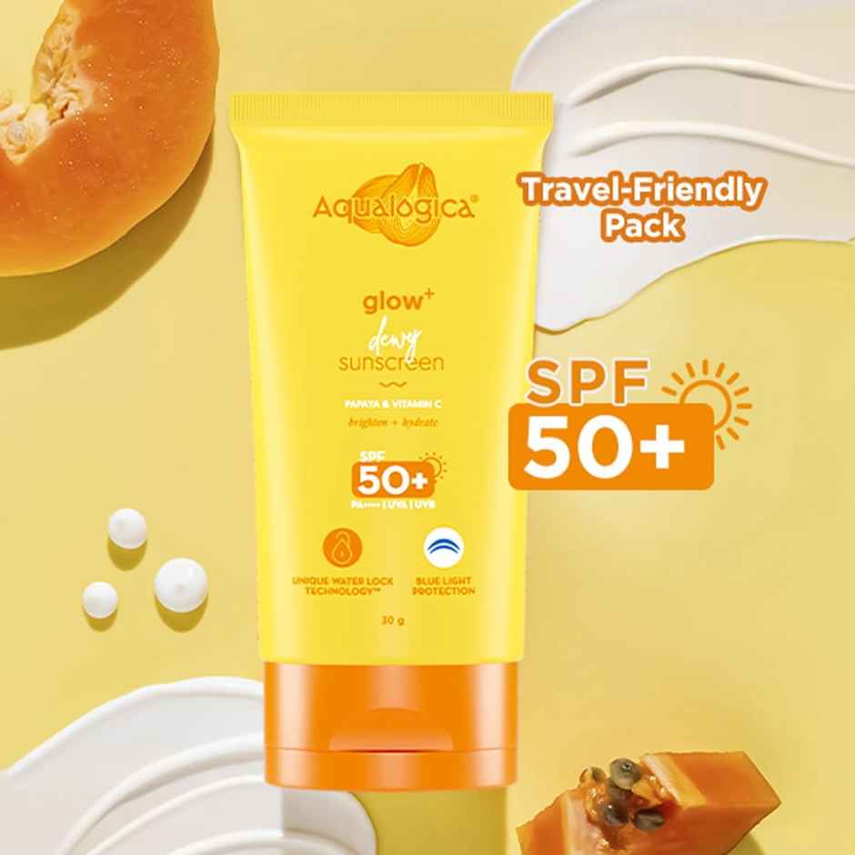 Aqualogica Glow+ Dewy Lightweigh Sunscreen Gel SPF 50+ PA++++ with Papaya & Vitamin C Combo