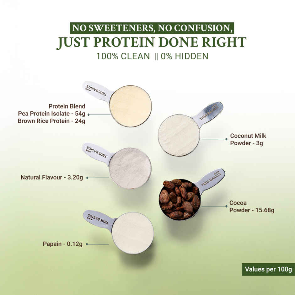 TrueBasics Clean Plant Protein Powder Brown Rice + Pea Protein (Chocolate)