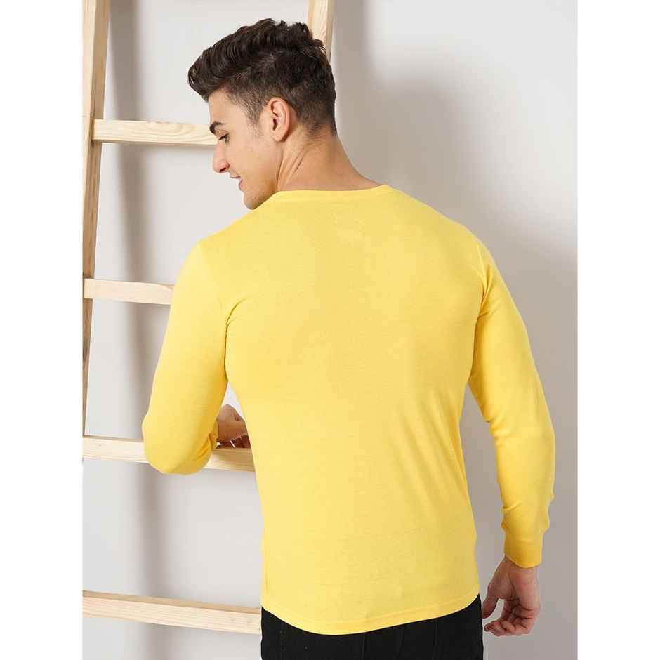The Indian Garage Co Men Casual Regular Fit Yellow Solid Full Sleeve T-Shirt - XL