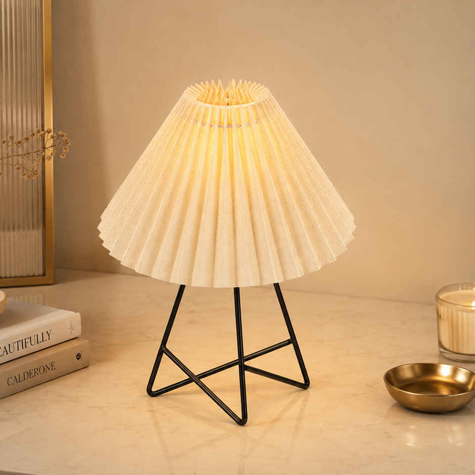 Homesake Retro Matte Black Metal Table Lamp | Bedside Gift | Home & Living Room | Khadi Pleated