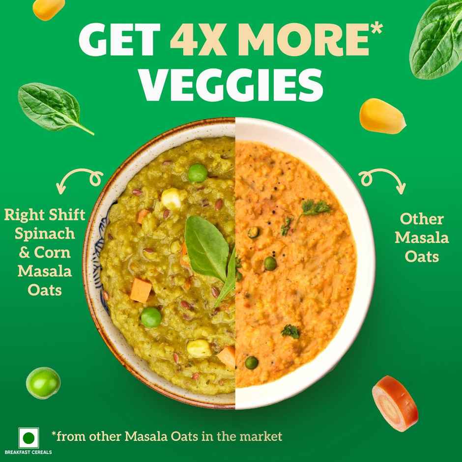 Right Shift Masala Oats, Spinach & Millets | High Protein & Fibre, No preservative