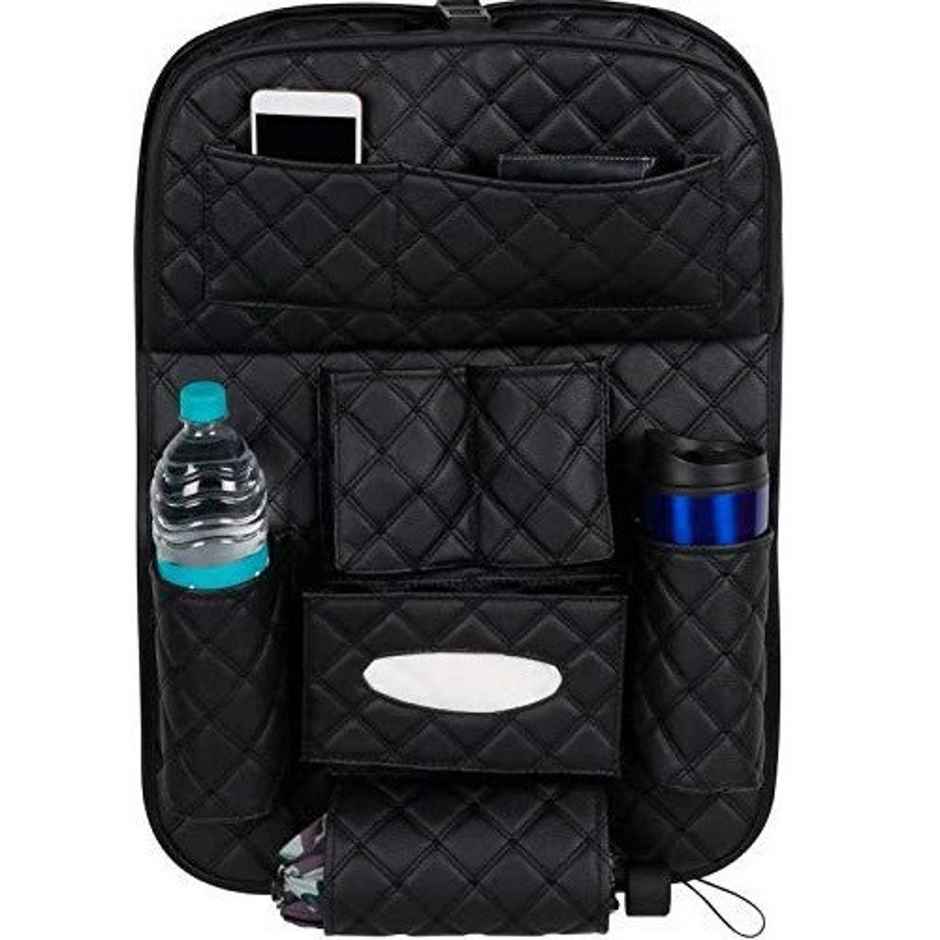 Autofurnish 7D Car Auto Seat Back Multi Pocket Storage Bag Organizer with Car Meal Tray | Black
