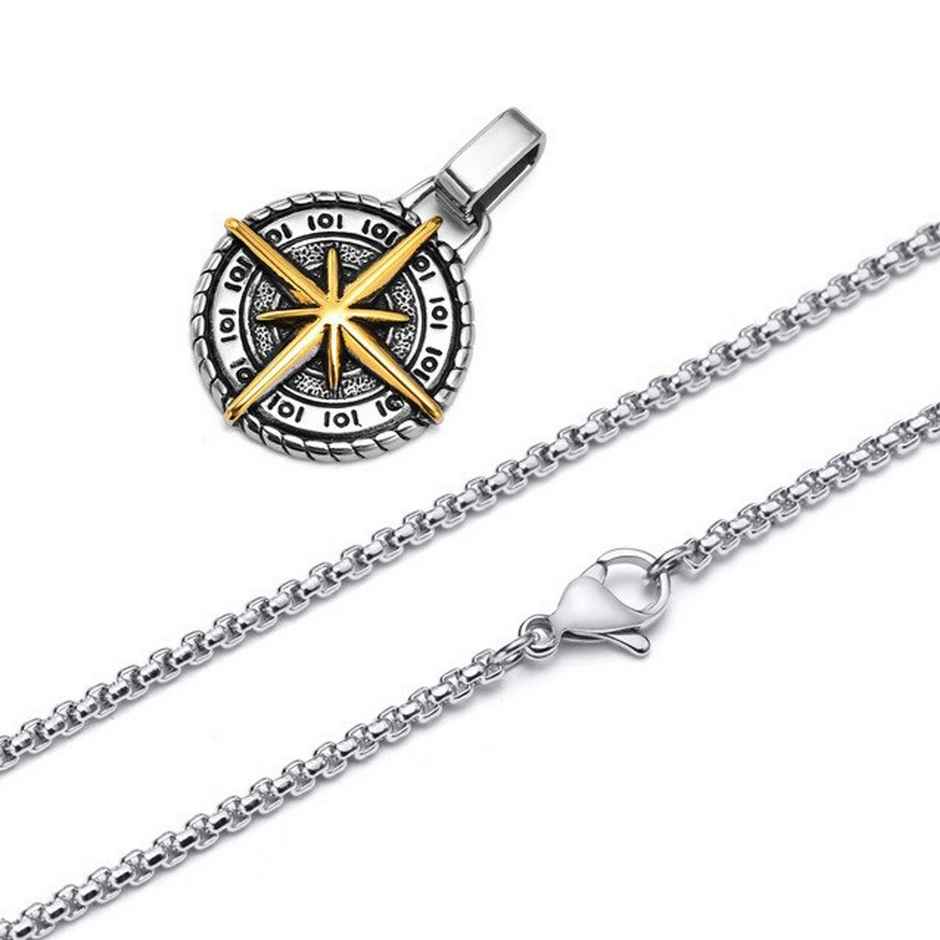 Fashion Frill Men's Cross Compass Pendant Chain Silver Onesize