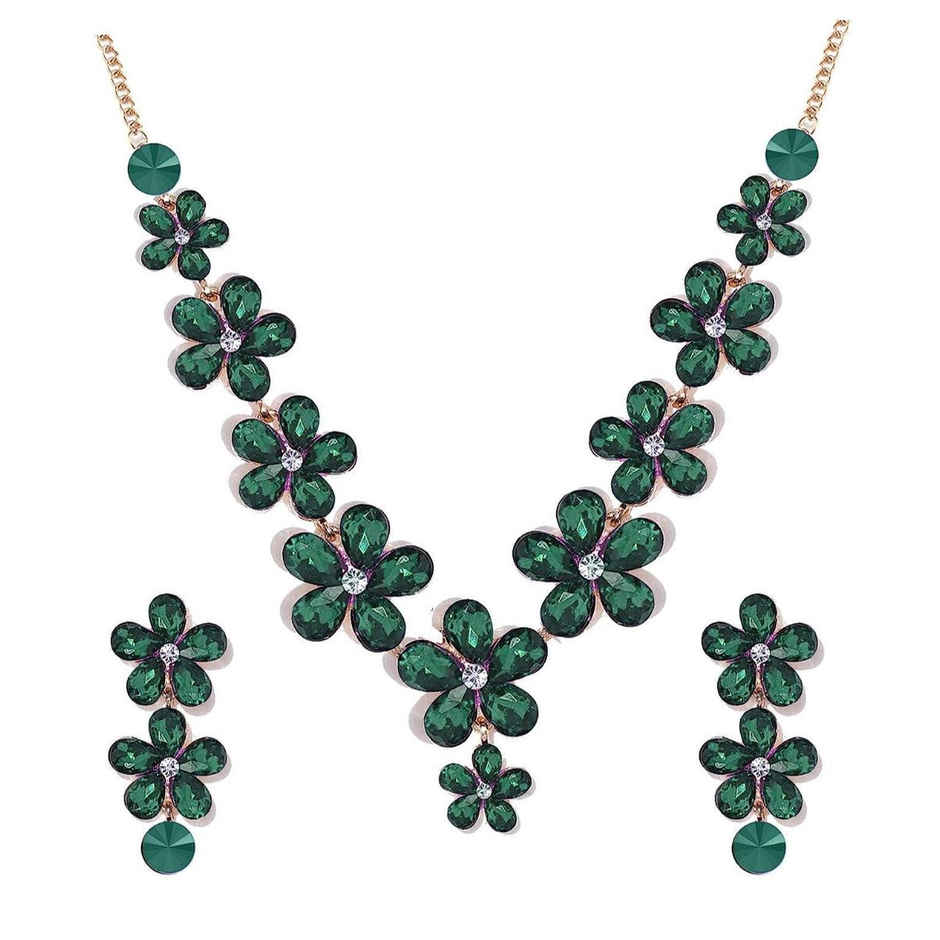 Youbella Crystal Necklace Jewellery Set With Earrings For Girls/Women (Green)(Ybnk - 5768)