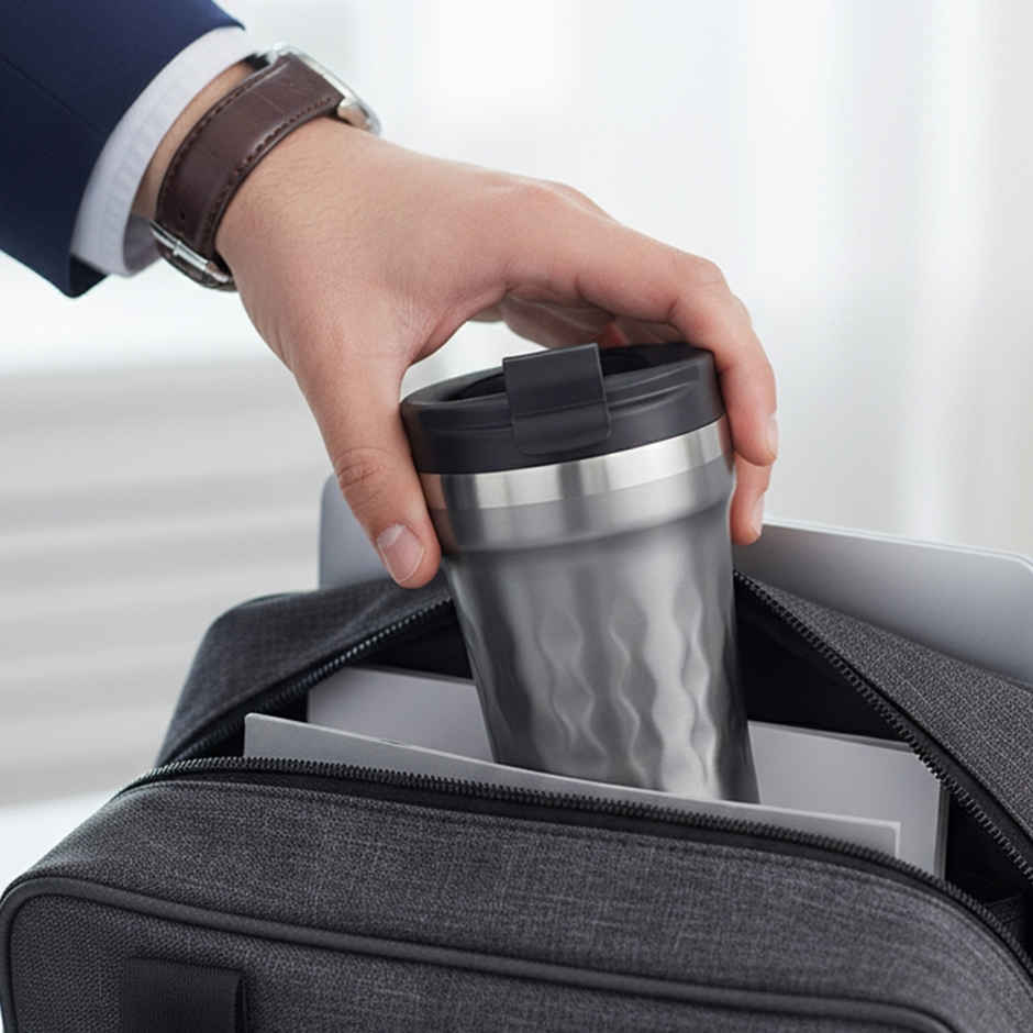 FLAIR Crest Stainless Steel Insulated Coffee Mug | Grey - 325 ml