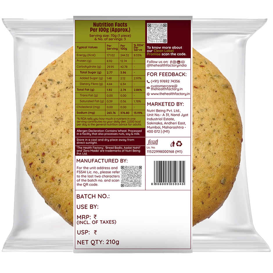 The Health Factory Zero Maida Kulcha Bread | Clean Label, Not Brown