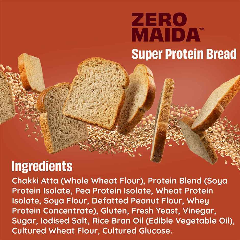 The Health Factory Super Protein Bread | Zero Maida | 52g High Protein | Whole Wheat Bread