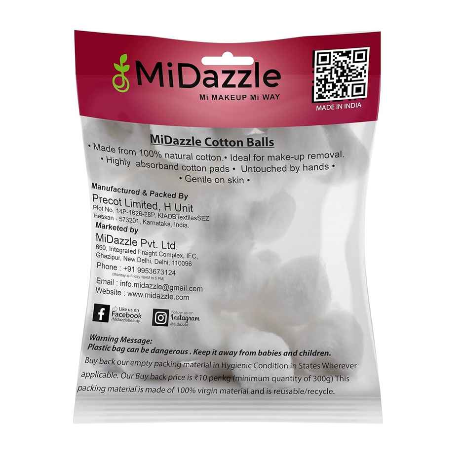 Midazzle Cotton Balls for Eye, Face Makeup and Nail Paint Remover | Pack of 50 | MICB3601