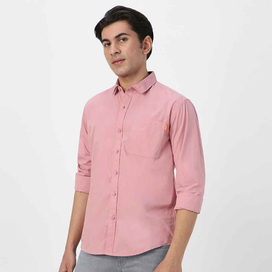 Urbano Fashion Men's Regular Fit Casual Solid Full Sleeve Cotton Shirt | Pink - M