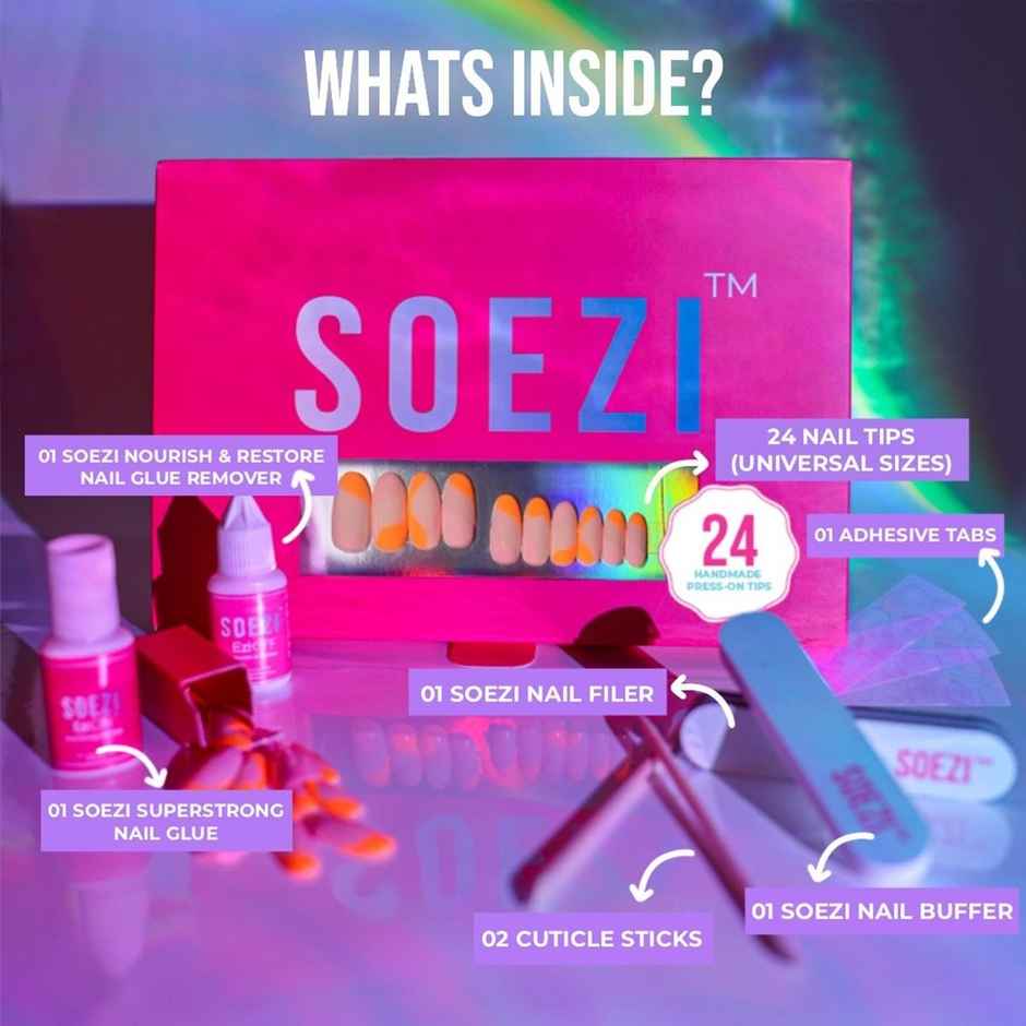 Soezi Press On Nails- Purple Ride- 24 Reusable Nails - Application Kit- Short Oval