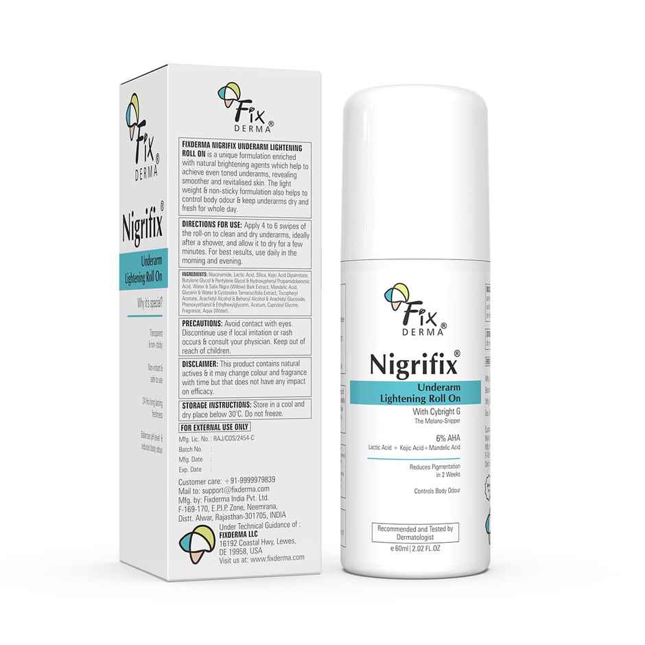 Fixderma Nigrifix 6% AHA Unisex Underarm Lightening Roll On |Reduces Pigmentation & Odour