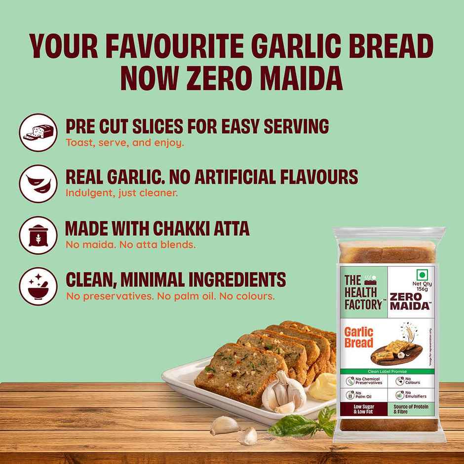 The Health Factory Garlic Bread | Zero Maida | Whole Wheat Bread