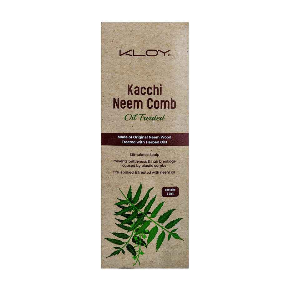 Kloy Kacchi Neem Comb Treated With Neem Oil, Bhringraj For Men & Women | Dual Tooth