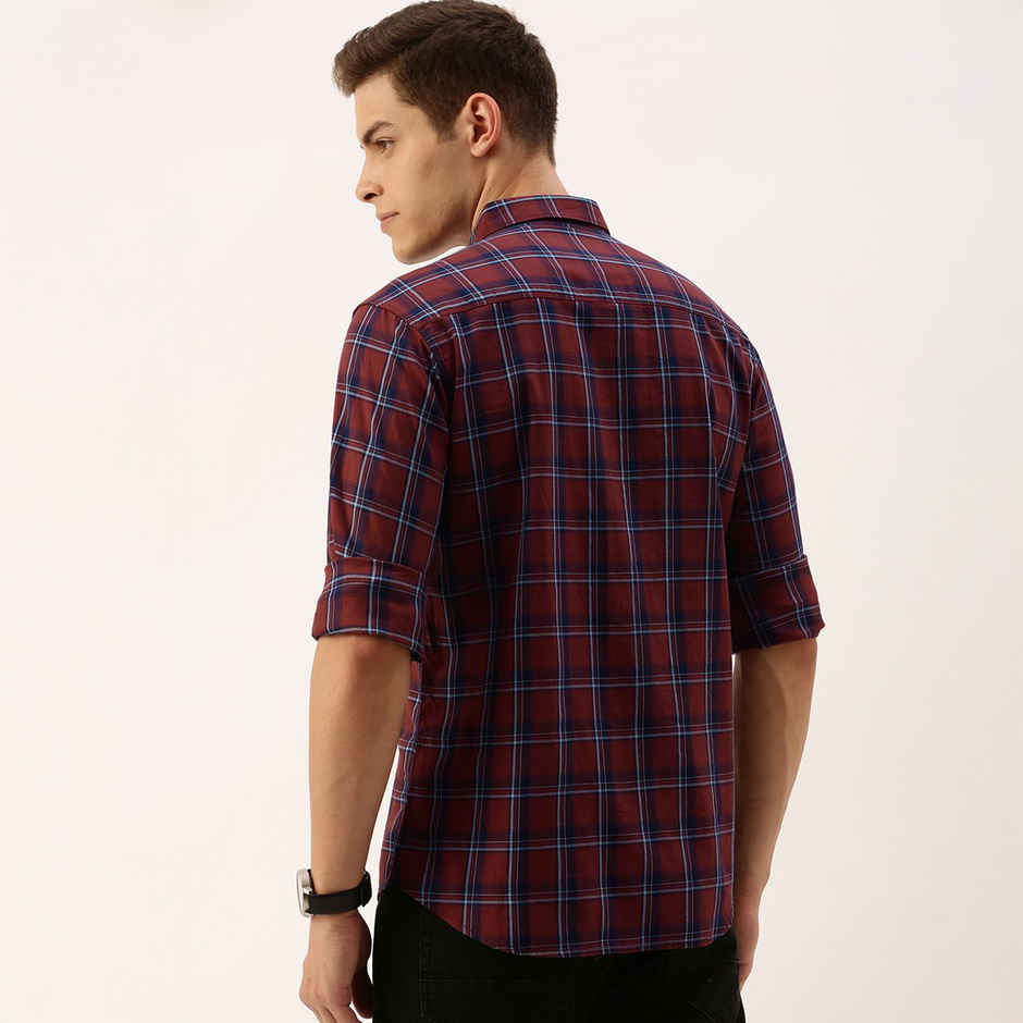 The Indian Garage Co Men's Slim Fit Checkered Casual Shirt | Rust - 2XL