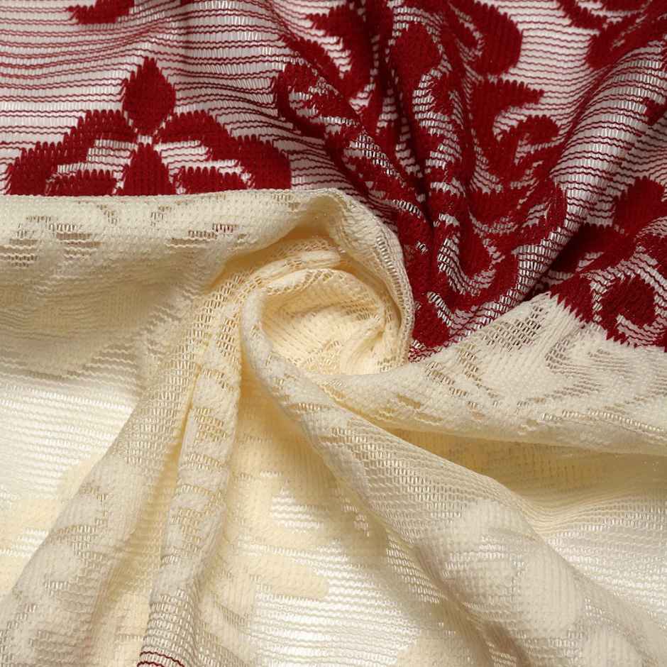 Romee Maroon & Beige Damask Printed 5-Seater Net Sofa Cover