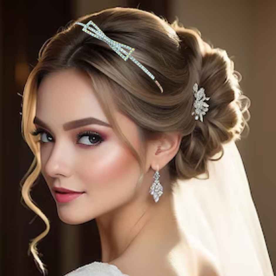 The Opal Factory Hair Accessories | Diamante Bow Hairband for Girls | 1 Pc | Silver