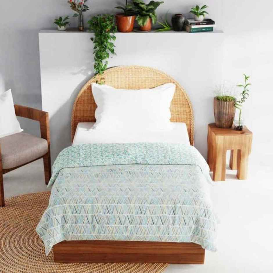 Bianca Extremely Soft 100% Muslin Cotton Dohar Pure Cotton Single Size | Mezzo Geometric-Blue/Green