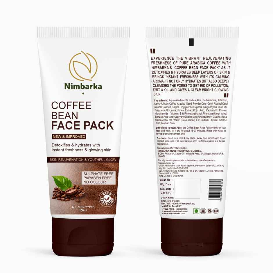 Nimbarka Coffee Bean Face Pack - Detoxify Hydrate & Brighten Skin With Pure Arabica Coffee