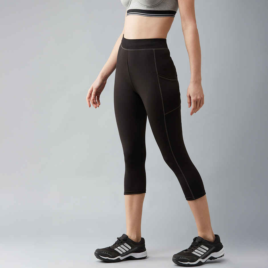 Blinkin Women's 3/4 Gym Tights - Black | Grey | With Side Pockets | Perfect For Yoga | XXl