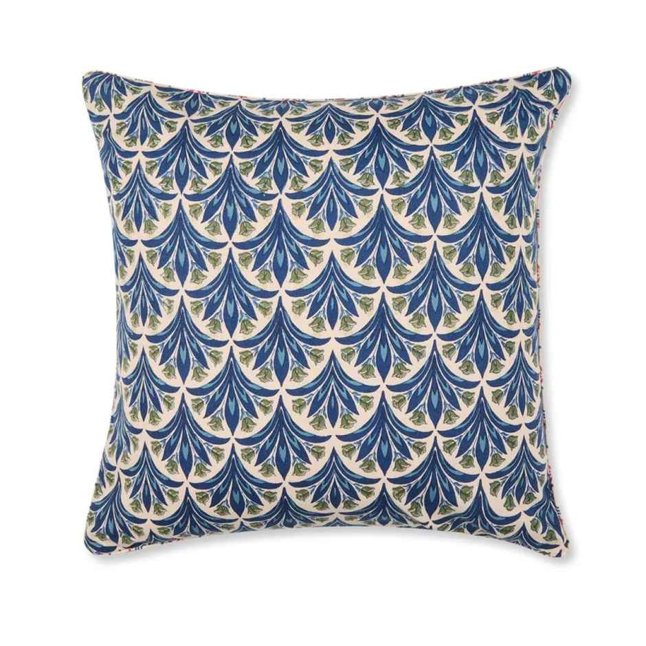 Fabindia Cotton Printed Cushion Cover - Blue - 16 x 16 inch