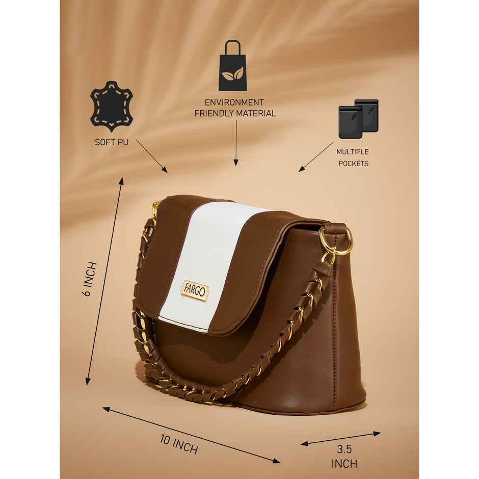 Fargo Women's Vegan Leather White Strip Sling Bag | Brown