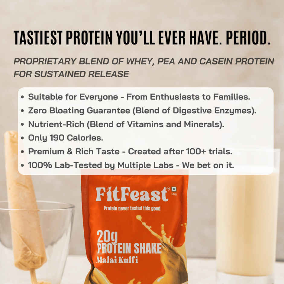 FitFeast Protein Shake Sachet Assorted 20g Protein (Pack of 14) (with free shaker)