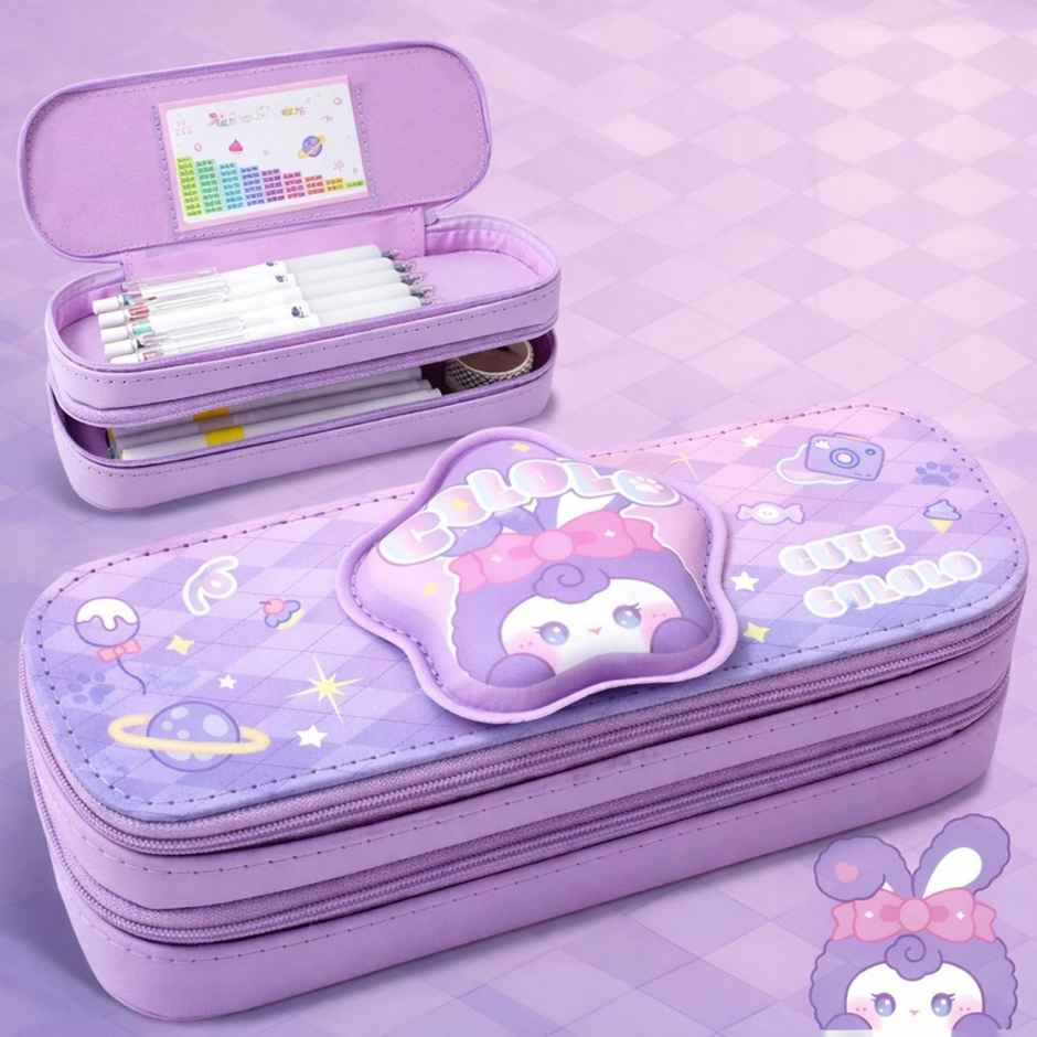 Fablue Adorable Cartoon Pencil Box with Zipper | Large Capacity Organizer | Lavender