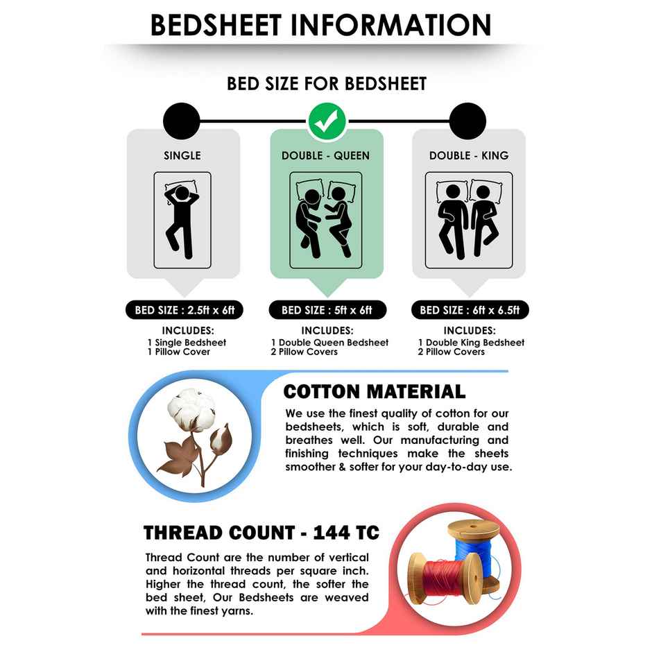 Story@home 144 TC Cotton Double Printed Flat Bedsheet (Green)