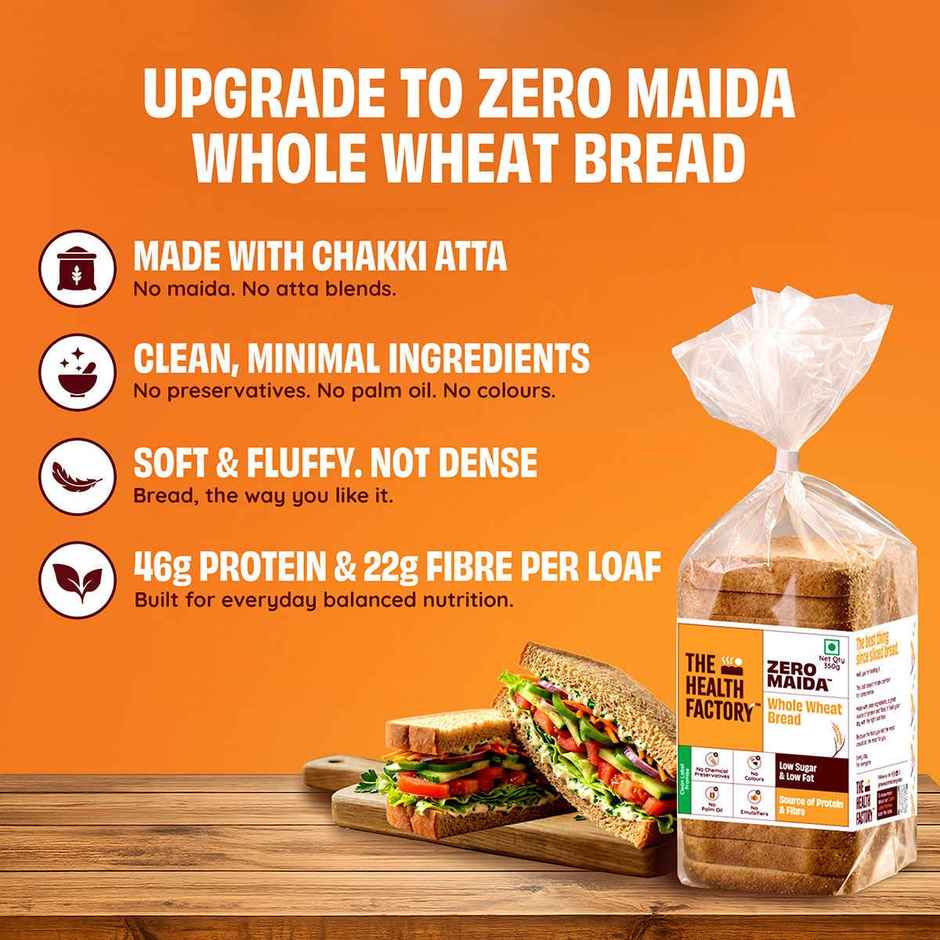 The Health Factory Whole Wheat Bread | Zero Maida | Source of Protein & Fibre