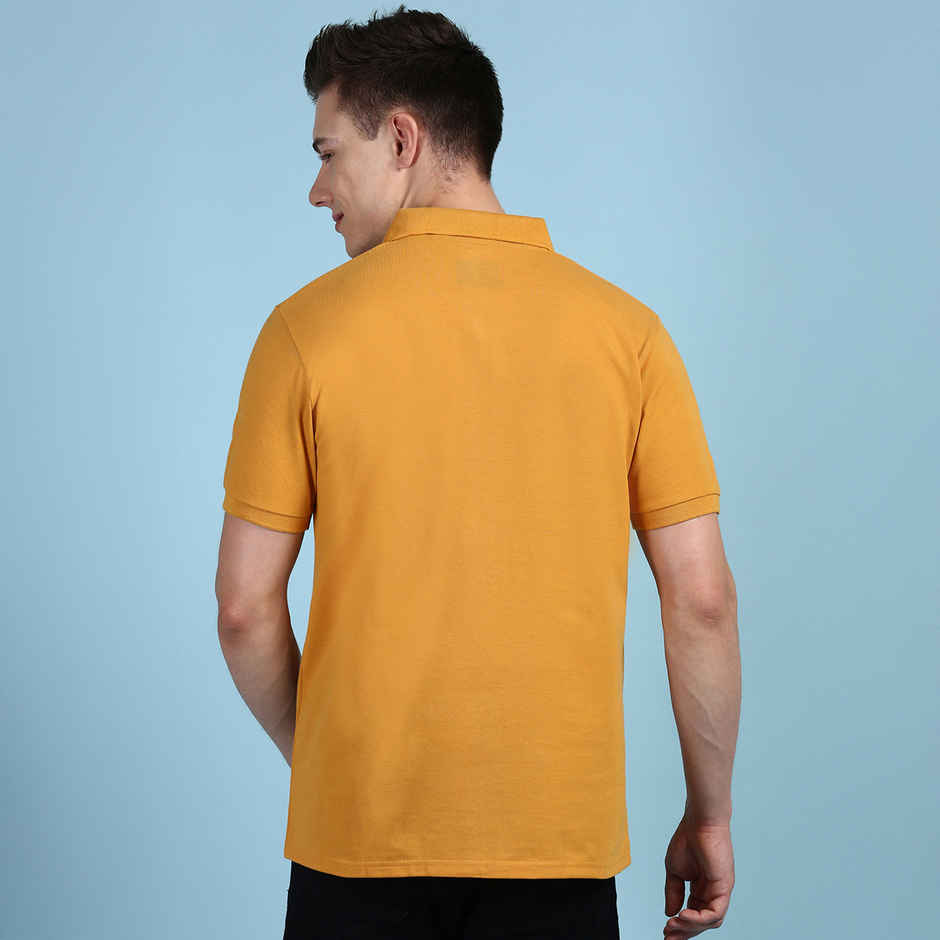 Lux Cozi Men's Solid Cotton Polo T-shirt with Pocket | Mustard - M