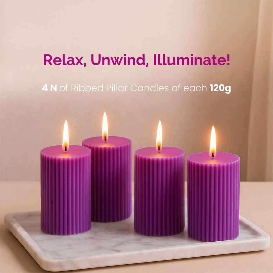 Scented Pillar Candles | Lavender | Pack of 4 | Home Decor | IRIS