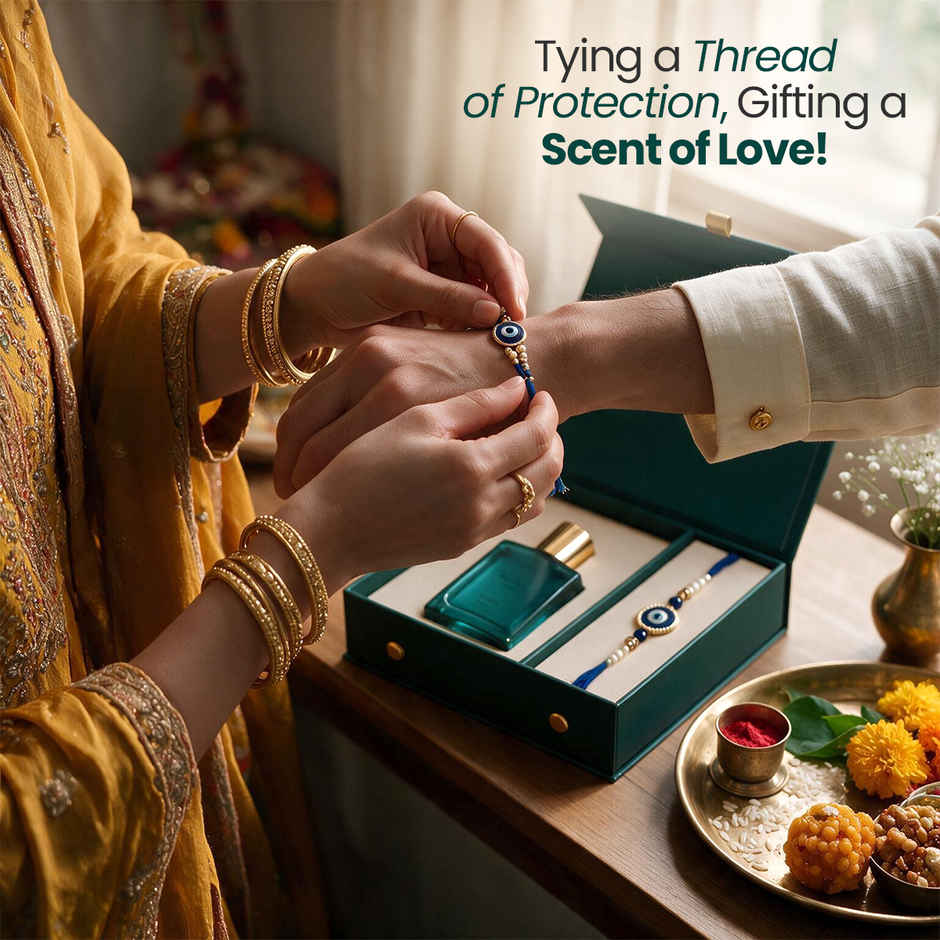 Vokka Raksha Bandhan Gift Set | Thai Aqua Perfume & Premium Rakhi for Brother