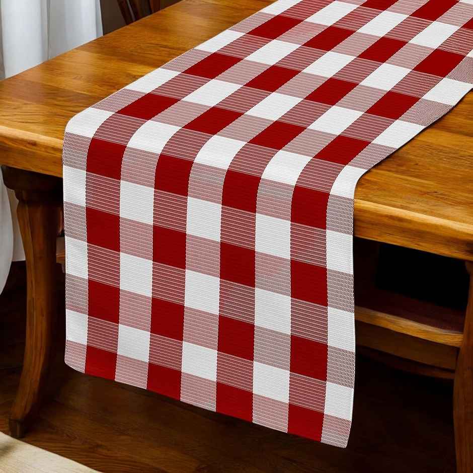 Lushomes Table Runner - Buffalo Checks Red Crochet | Single Layer | 13 x 72 inch