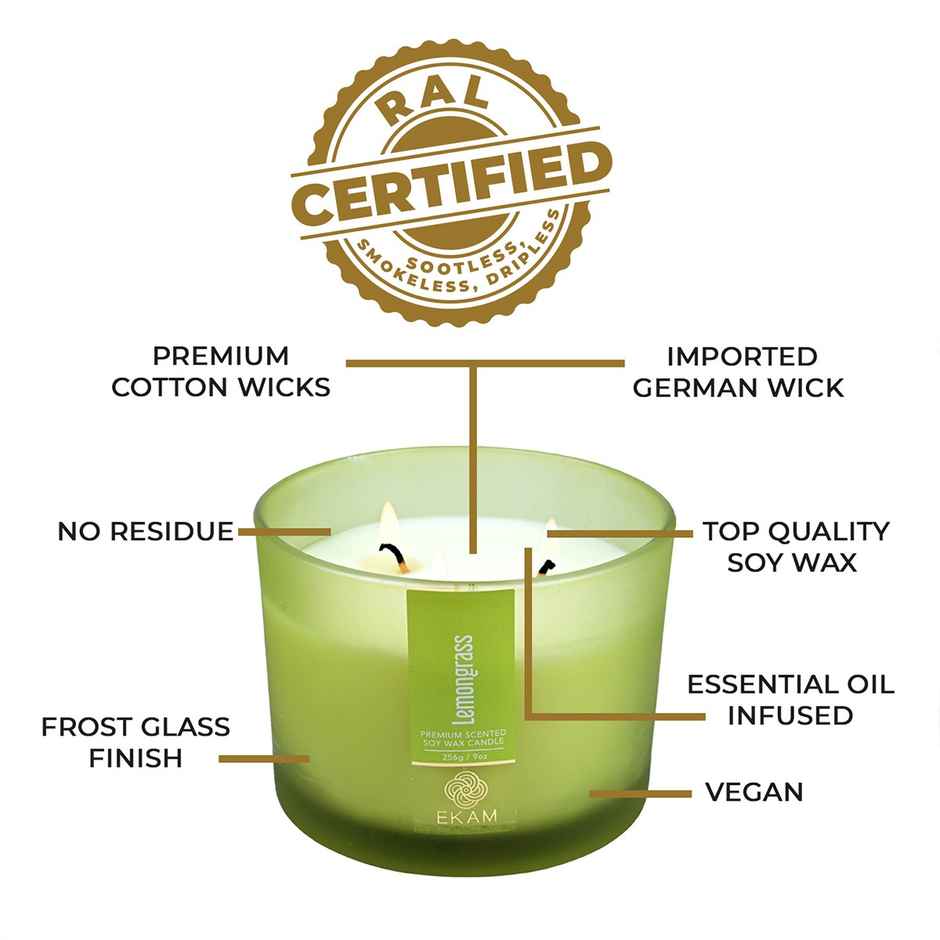 Ekam Lemongrass Scented 3 Wick Soy Candle