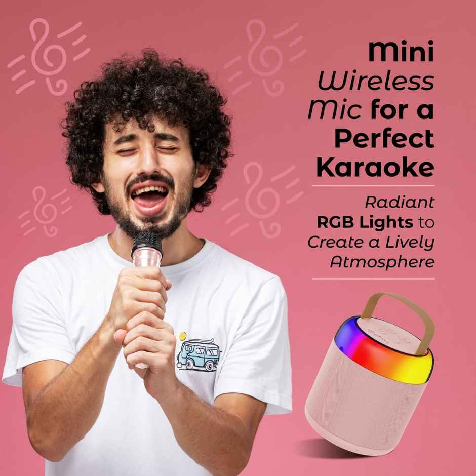pTron Fusion Bliss 16W Bluetooth Speaker | Wireless Karaoke Mic | RGB Lights | 6Hrs Playtime - Pink