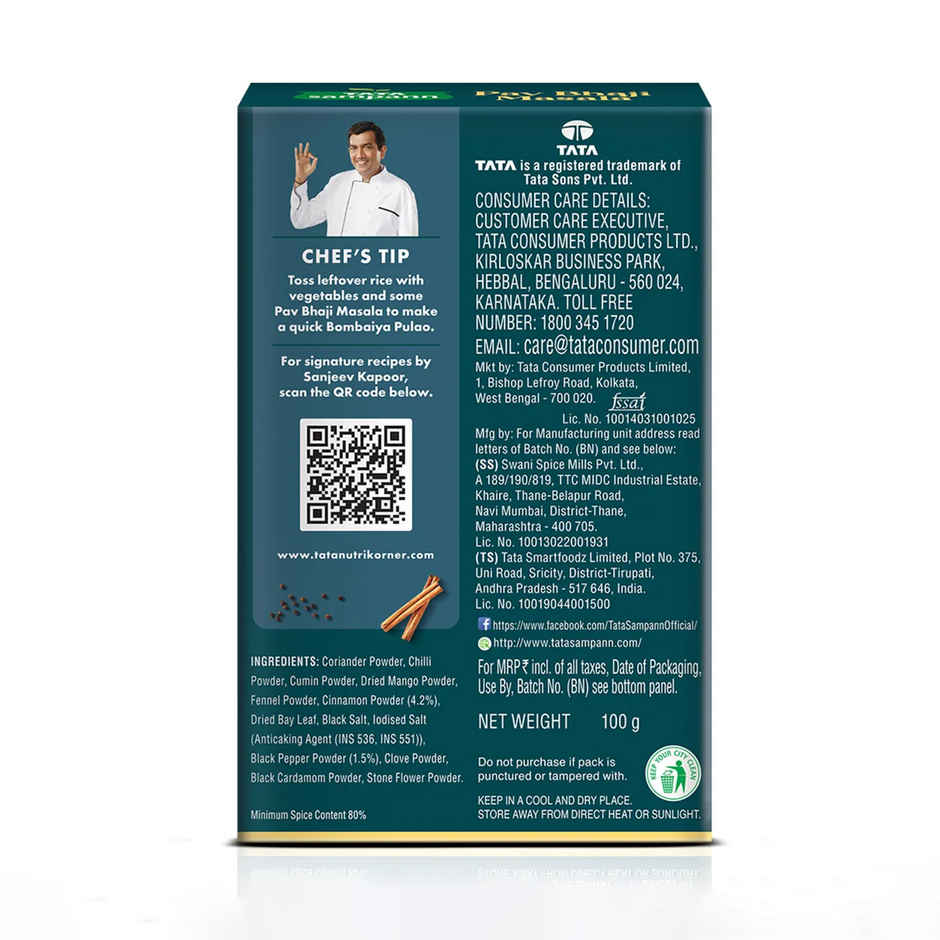 Tata Sampann Pav Bhaji Masala with Natural Oils Rich Aroma & Flavour