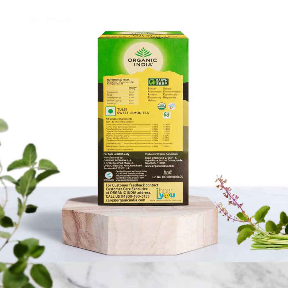 A TATA Product - Organic India Tulsi Green Tea, Sweet Lemon Tea 25 Tea Bags