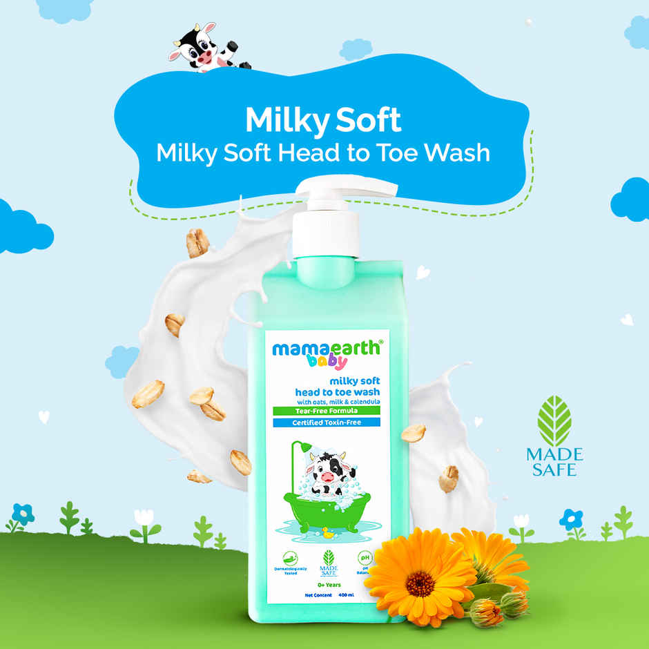 Mamaearth Milky Soft Head To Toe Wash With Oats, Milk, And Calendula For Babies