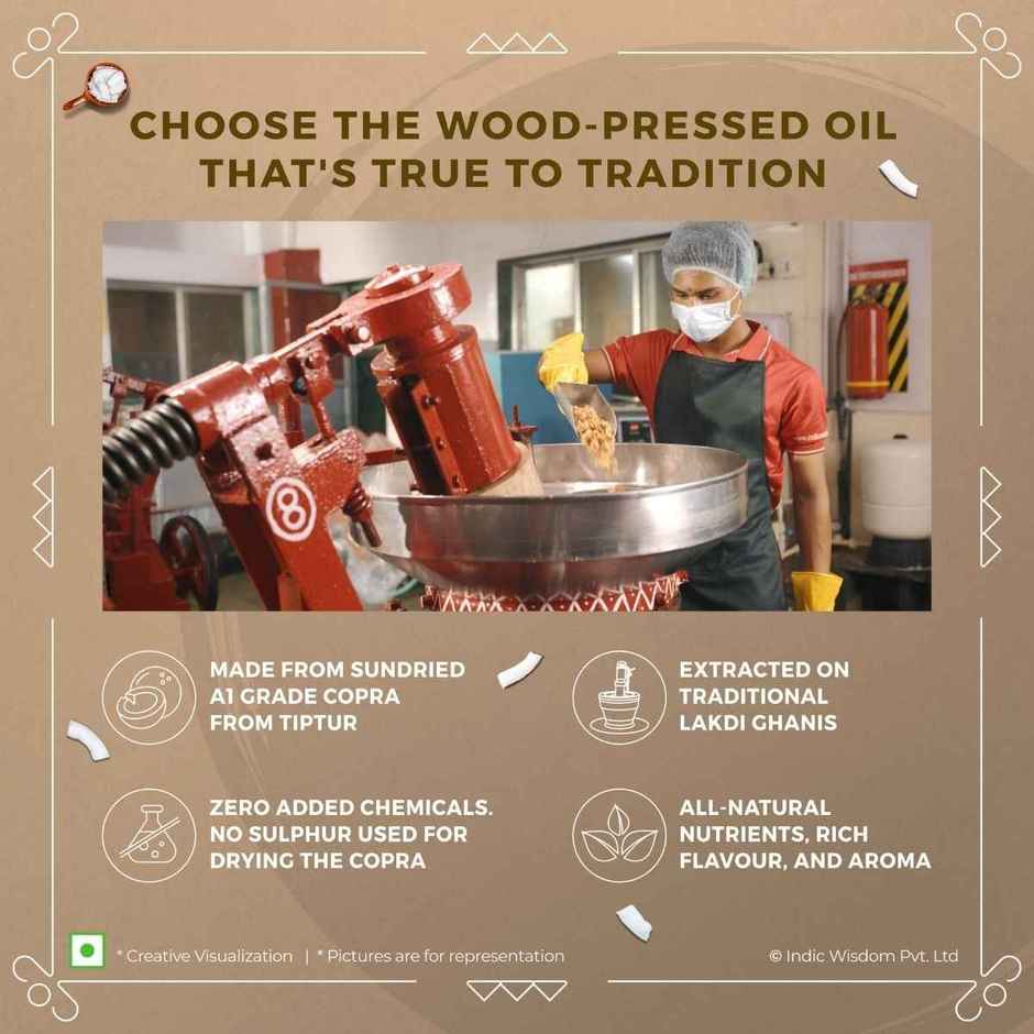 Indic Wisdom Virgin Coconut Wood Pressed Oil (Nariyal Oil) | Cold Pressed - Extracted On Wooden Churner